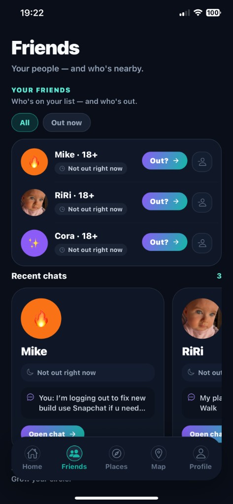 Friends tab in Who's Out? — your people and who’s free